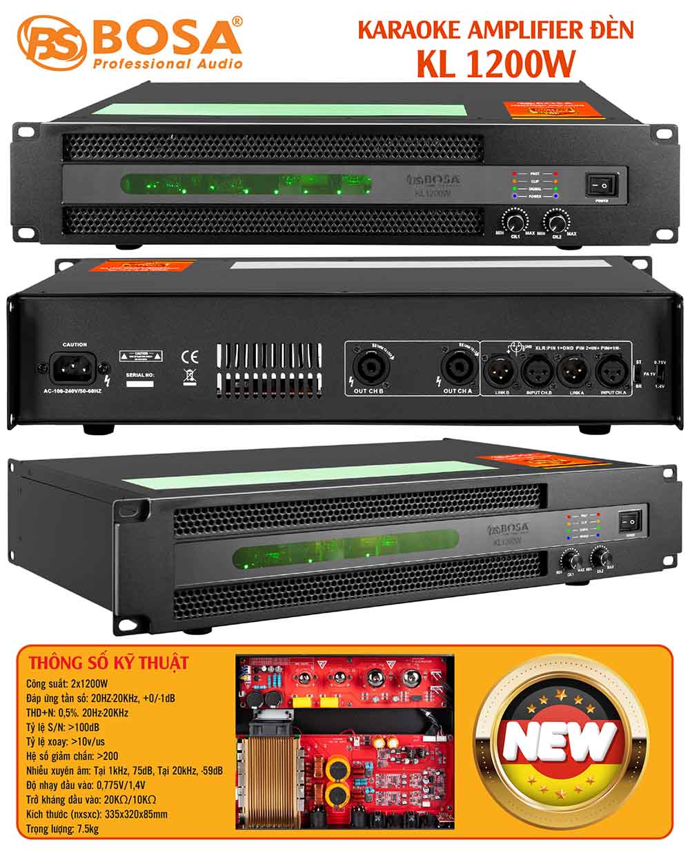 Amplifier karaoke đèn bosa KL1200W