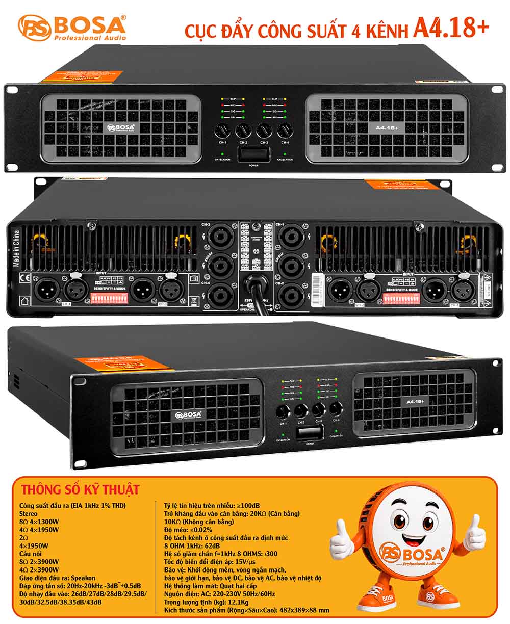 Cục đẩy công suất 4 kênh bosa A4.18+