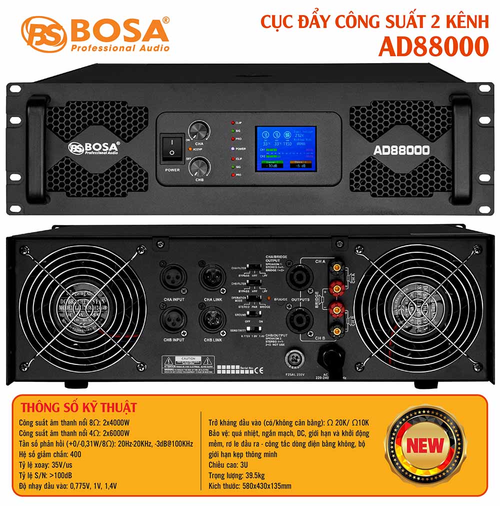 Cục đẩy công suất 2 kênh bosa AD88000