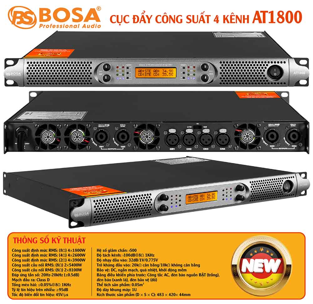 Cục đẩy công suất 4 kênh bosa AT1800