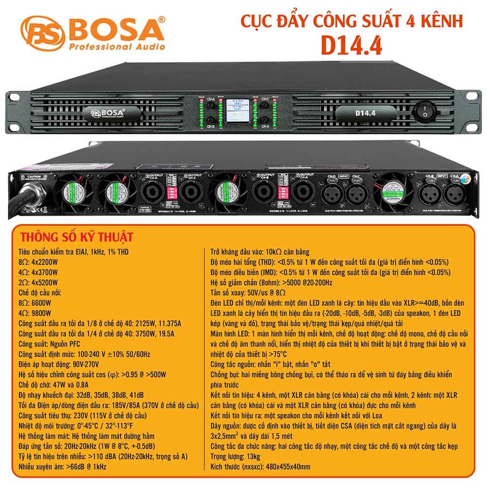 Main cục đẩy công suất bosa 4 kênh D14.4