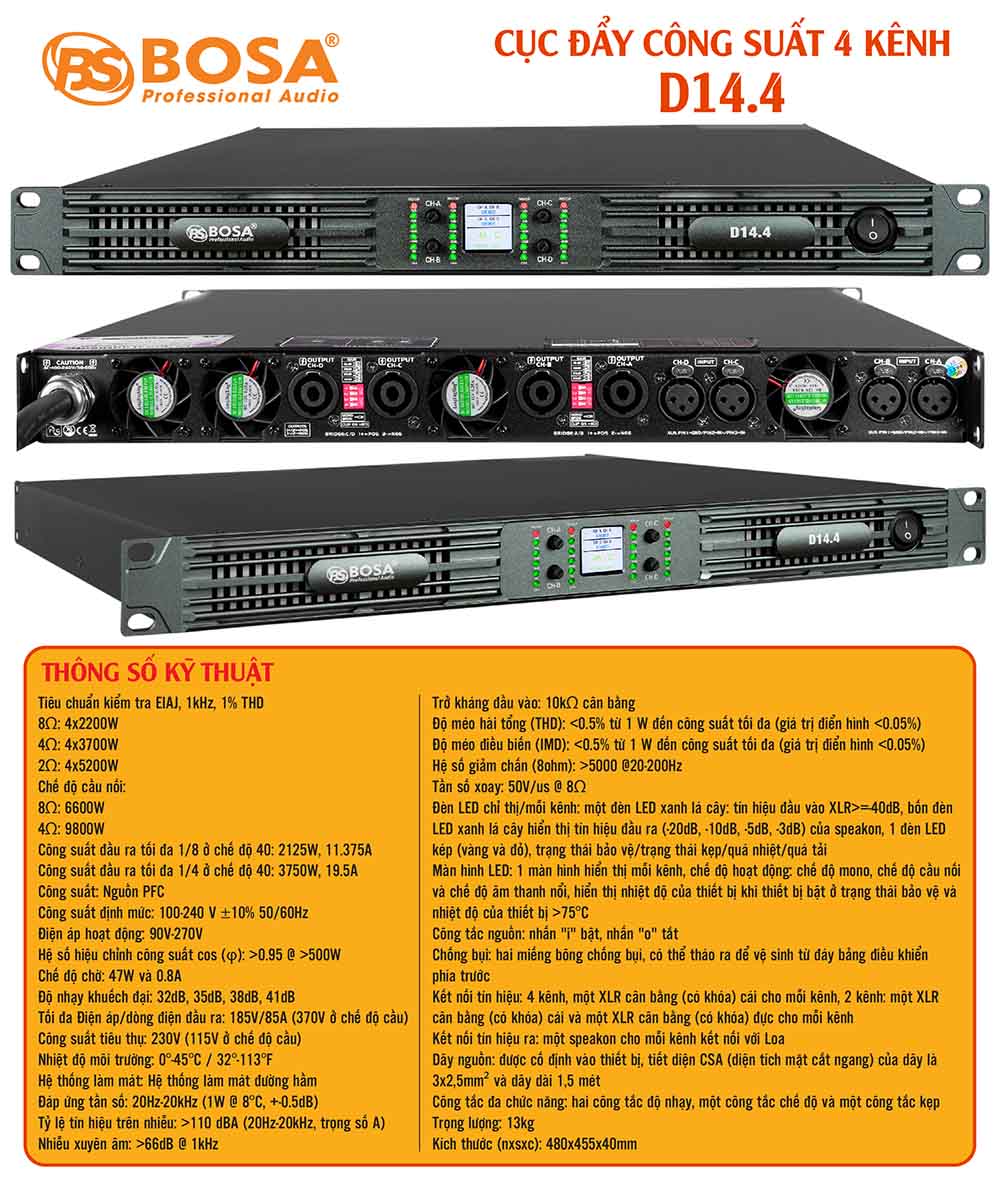 Main cục đẩy công suất bosa 4 kênh D14.4