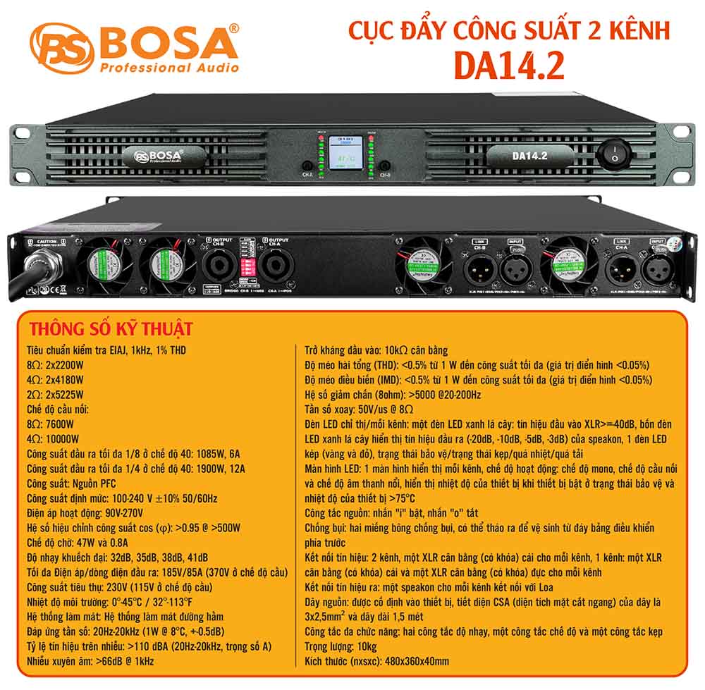 Main cục đẩy công suất 2 kênh bosa DA14.2