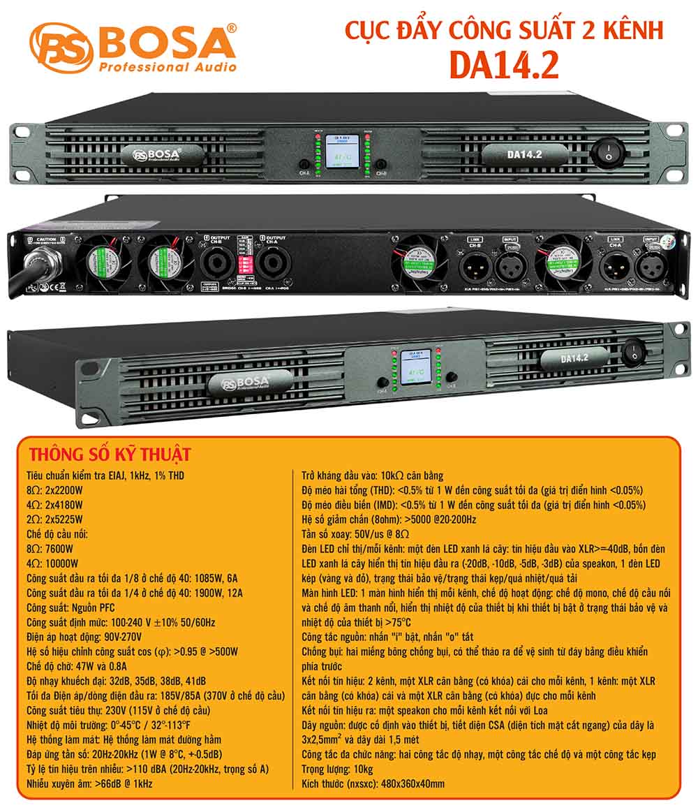 Main cục đẩy công suất 2 kênh bosa DA14.2