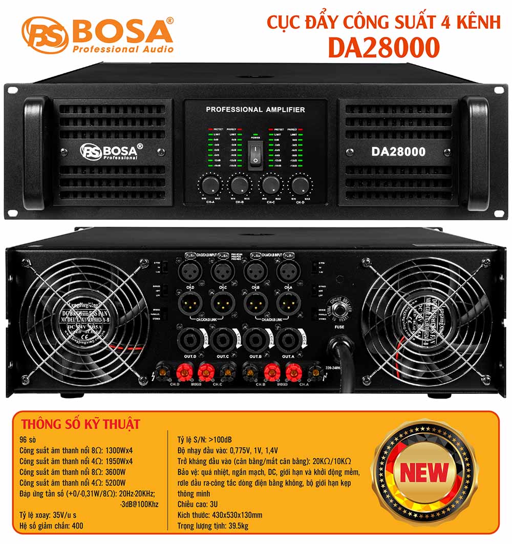 Cục đẩy công suất 4 kênh bosa DA28000