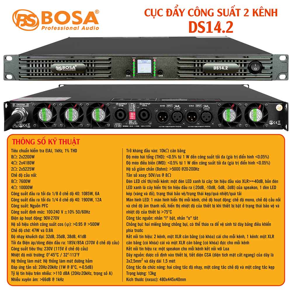 Main cục đẩy công suất 2 kênh bosa DS14.2
