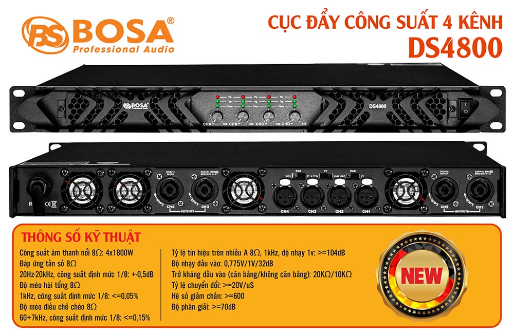 Cục đẩy công suất 4 kênh bosa DS4800