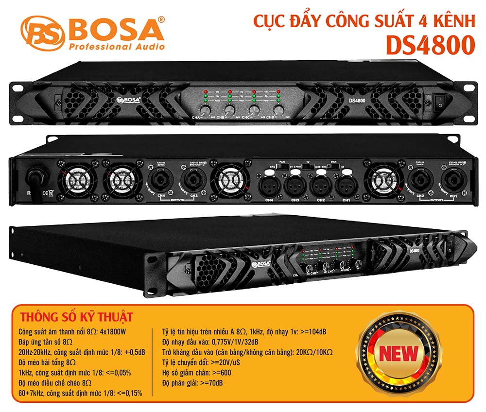 Cục đẩy công suất 4 kênh bosa DS4800