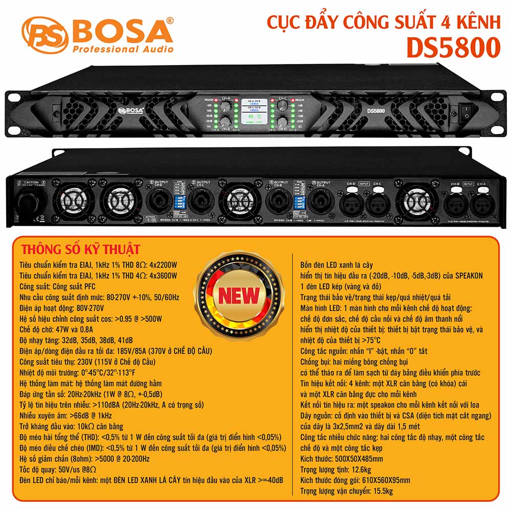 Cục đẩy công suất 4 kênh bosa DS5800