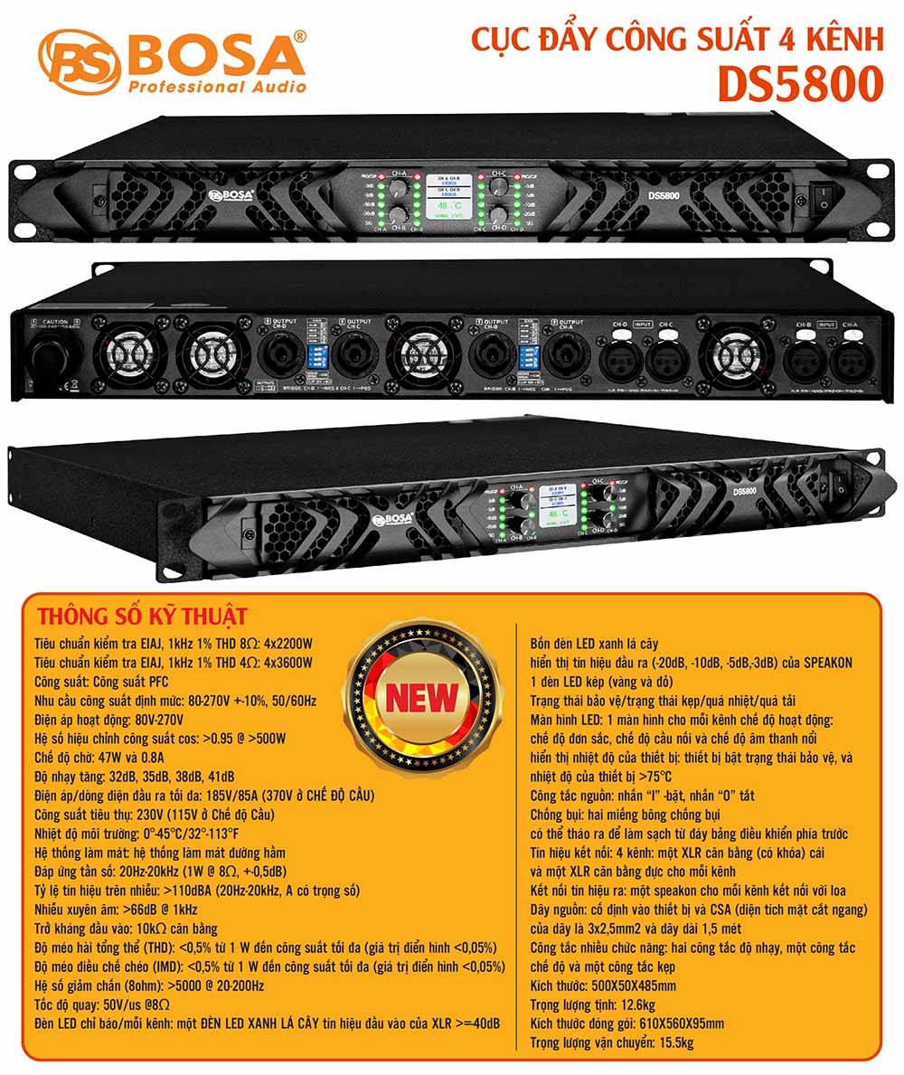 Cục đẩy công suất 4 kênh bosa DS5800