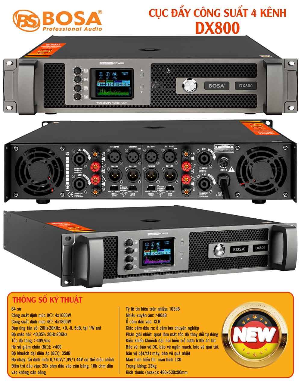 Cục đẩy công suất 4 kênh bosa DX800