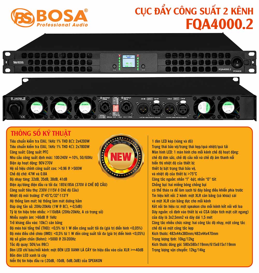 Cục đẩy công suất 2 kênh bosa FQA4000.2