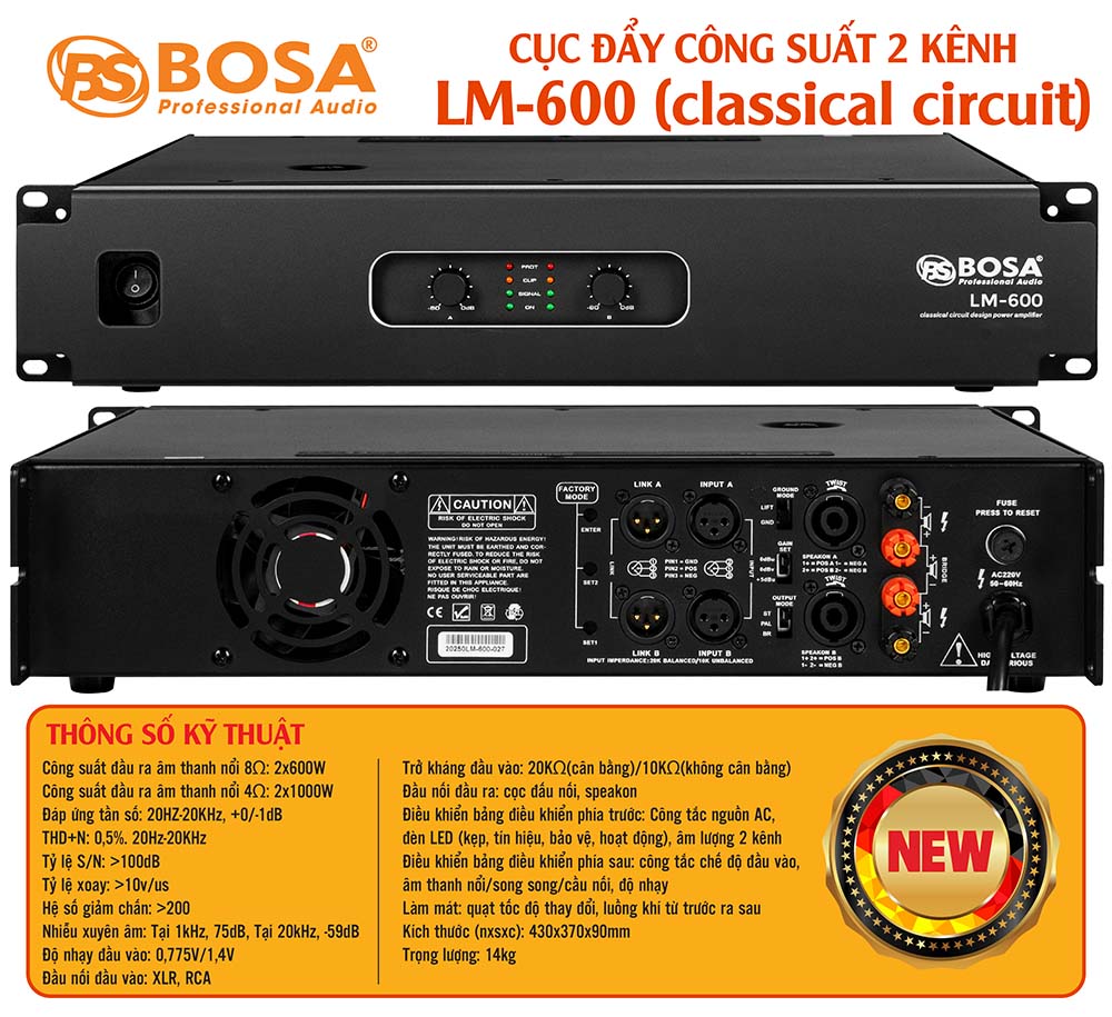 Main cục đẩy công suất 2 kênh bosa LM-600