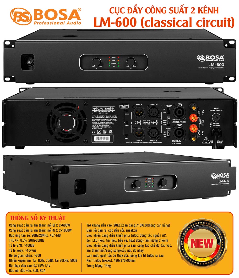 Main cục đẩy công suất 2 kênh bosa LM-600