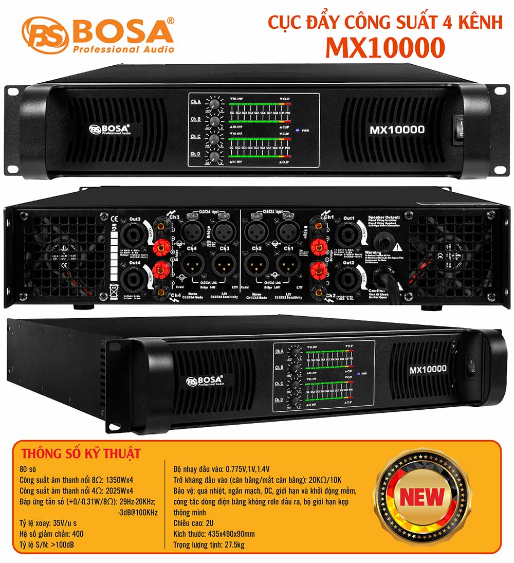 Cục đẩy công suất 4 kênh bosa MX10000