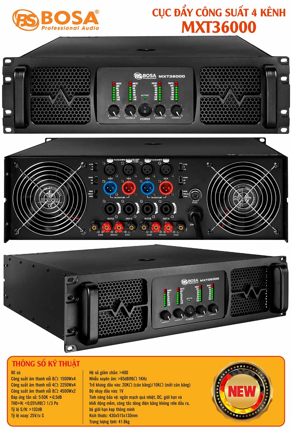 Cục đẩy công suất 4 kênh bosa MXT36000