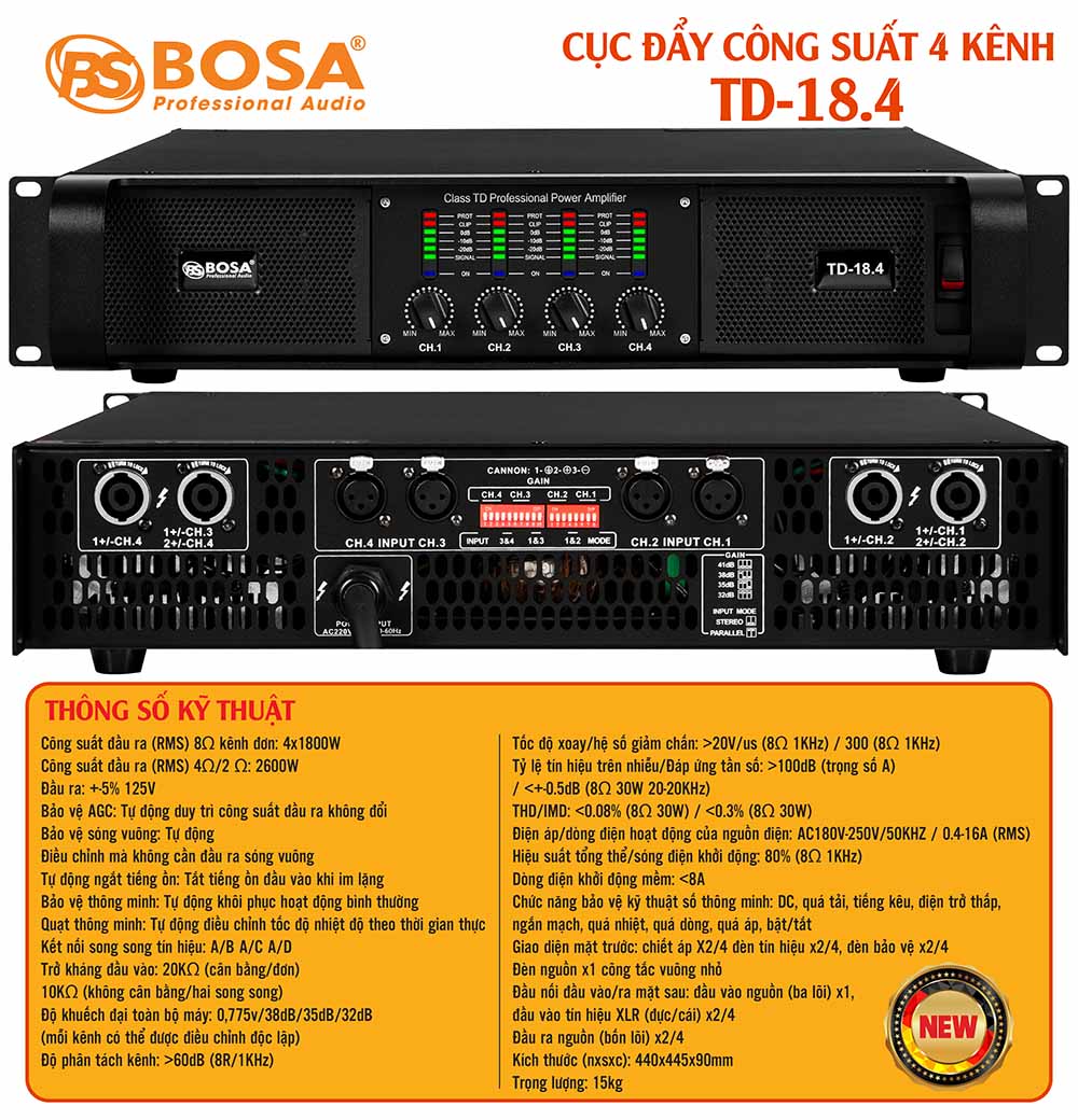 Main cục đẩy công suất 4 kênh bosa TD-18.4