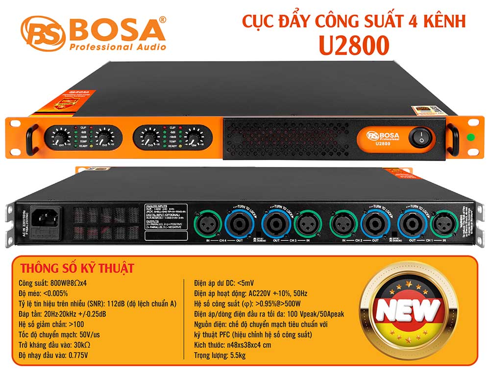 Main cục đẩy công suất 4 kênh bosa U2800