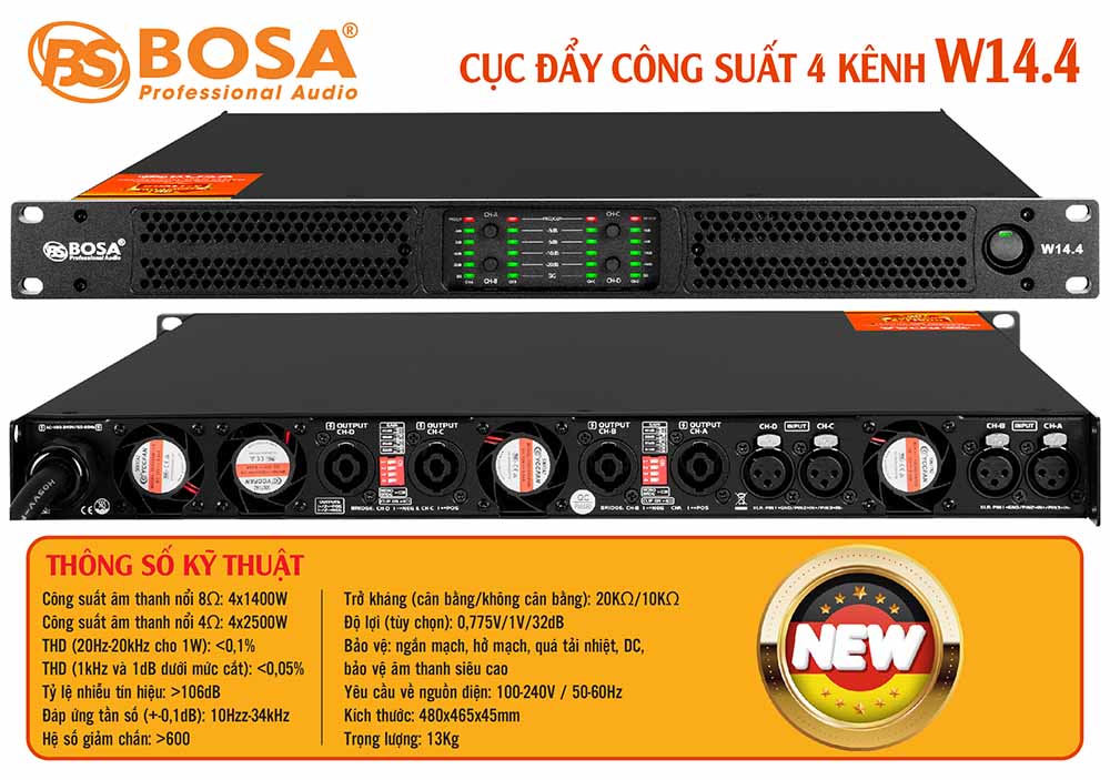 Cục đẩy công suất 4 kênh bosa W14.4