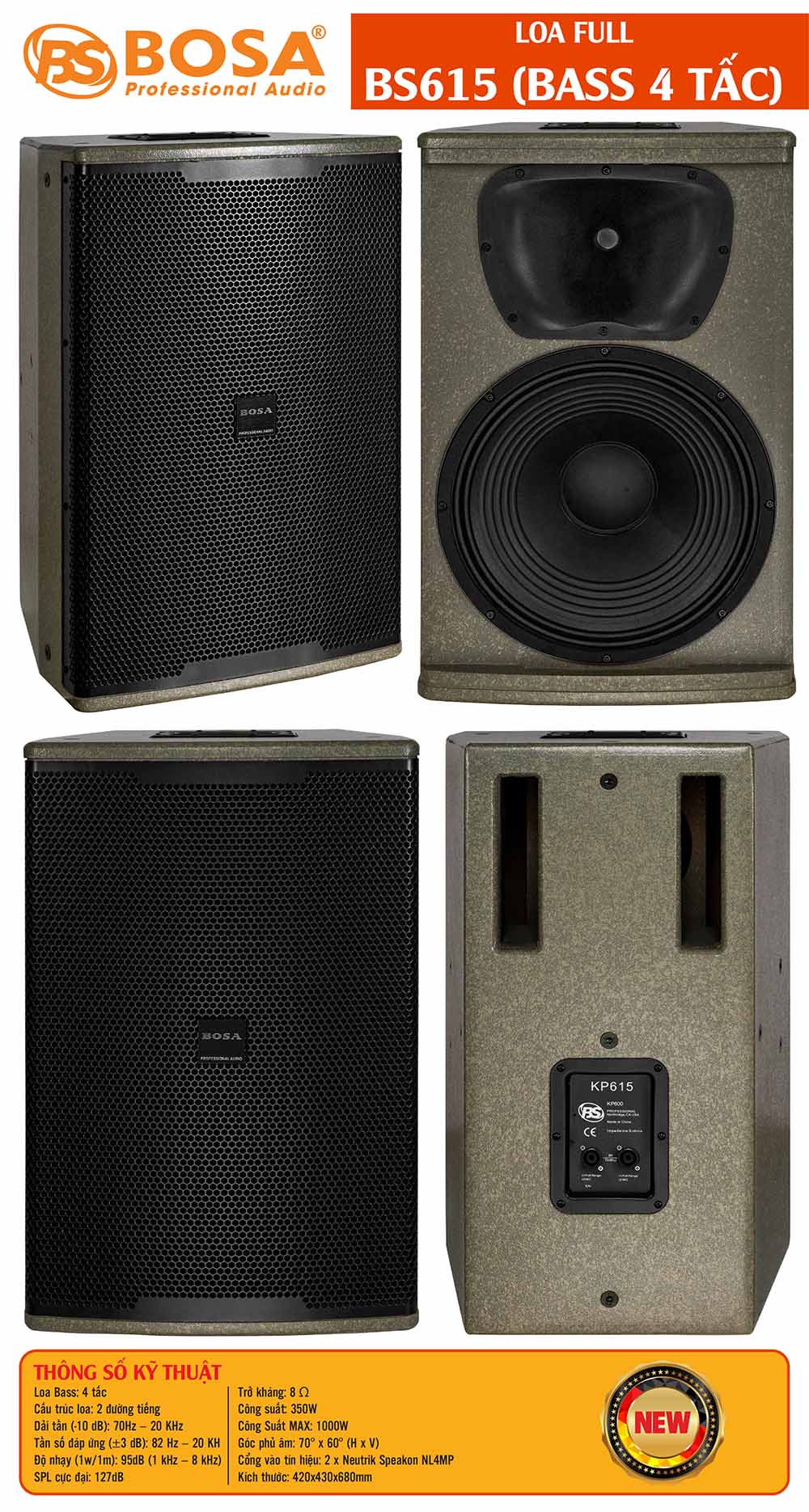 Loa full bosa BS615 (Bass 4 tấc)