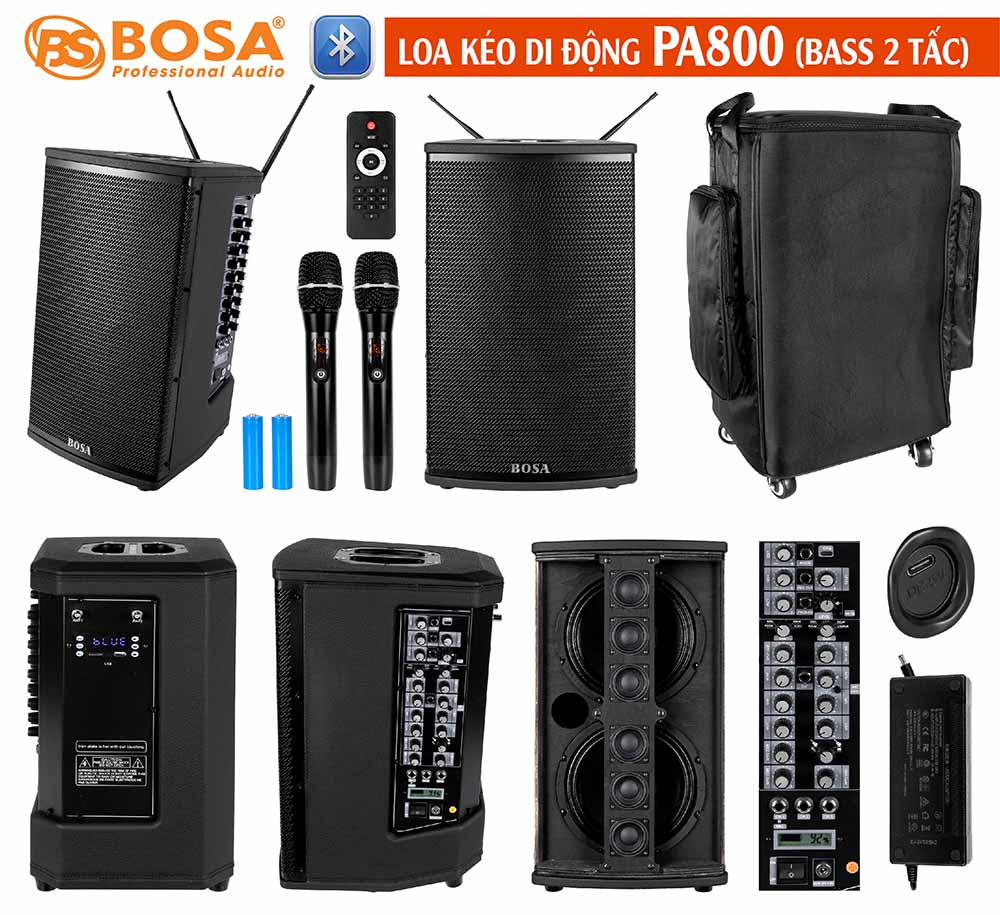 Loa kéo di động bosa PA800 (bass 2 tấc)