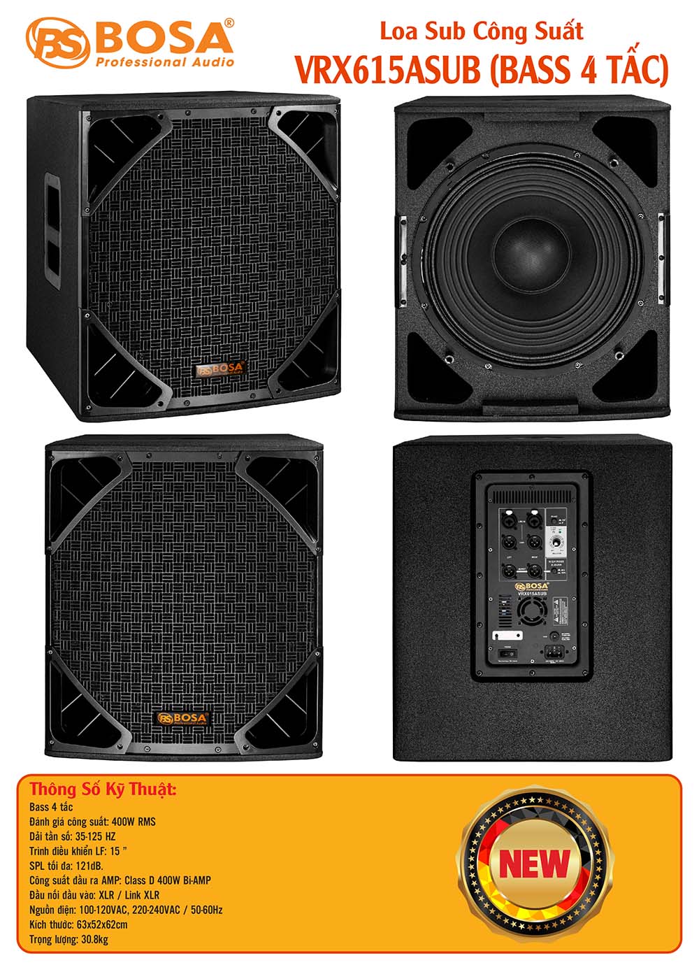Loa sub công suất bosa VRX615ASUB (BASS 4 TẤC)