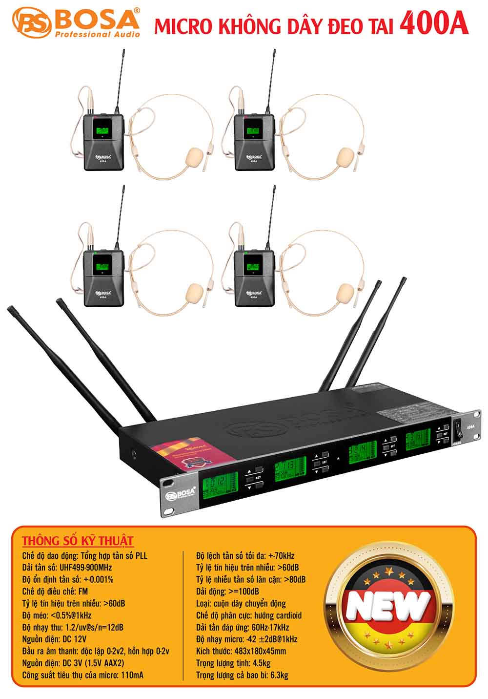 Micro không dây đeo tai bosa 400A