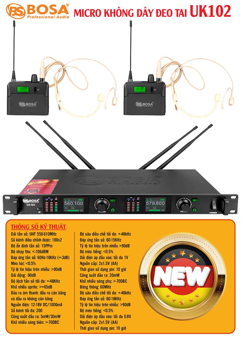 Micro không dây đeo tai bosa UK102