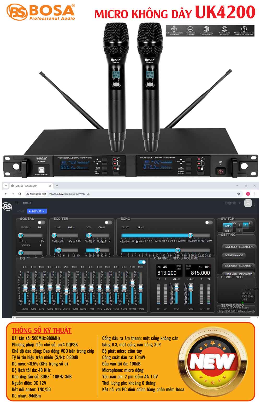 Micro không dây bosa UK4200 (đen)