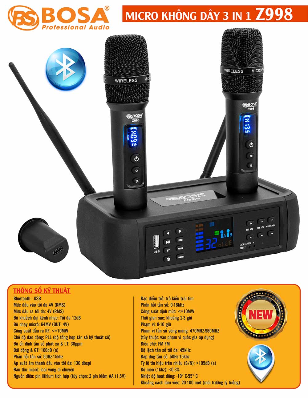 Micro không dây DSP 3 in 1 Z998 (Bluetooth)