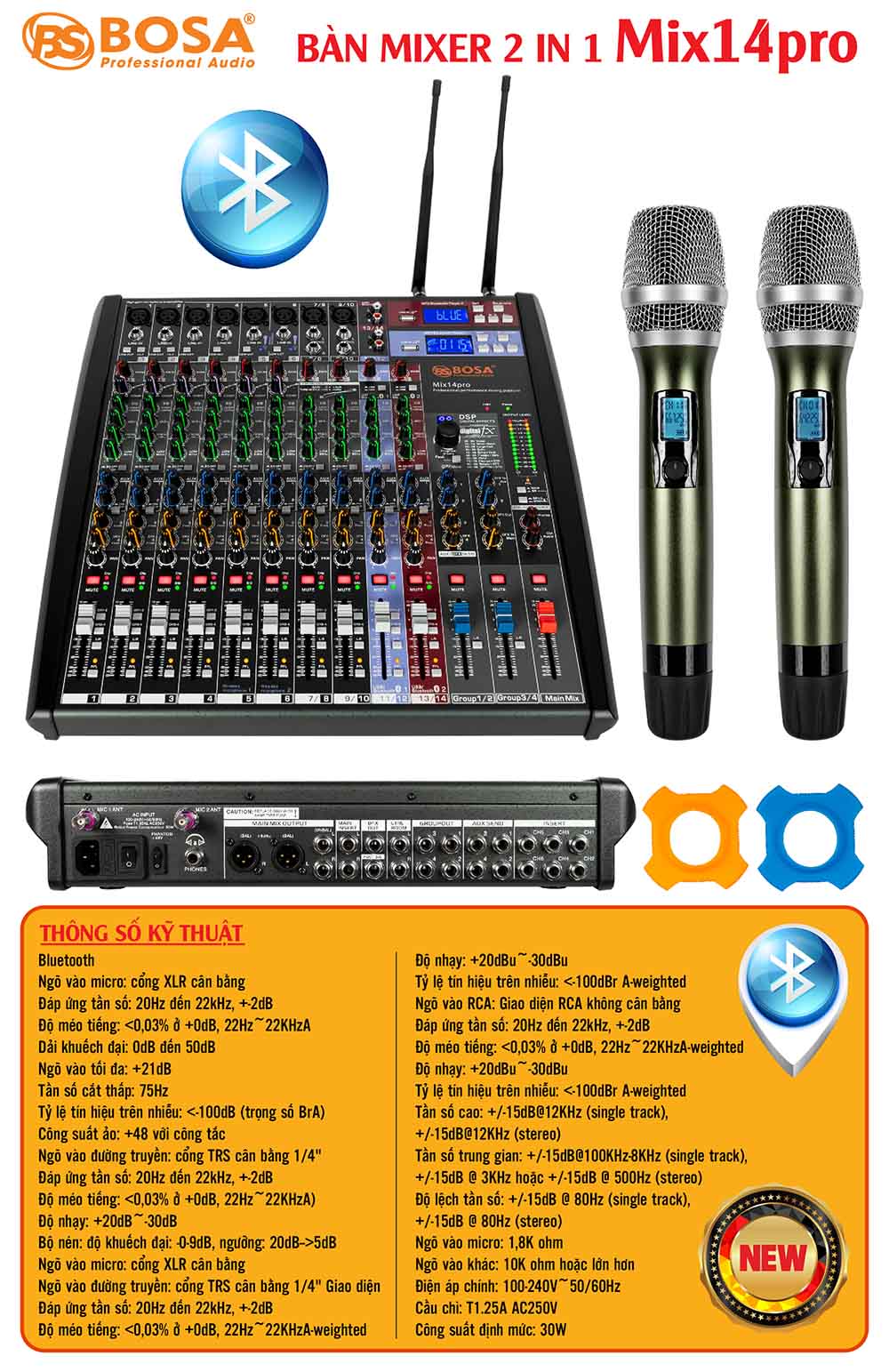 Bàn mixer bosa 2 in 1 Mix 14pro bluetooth